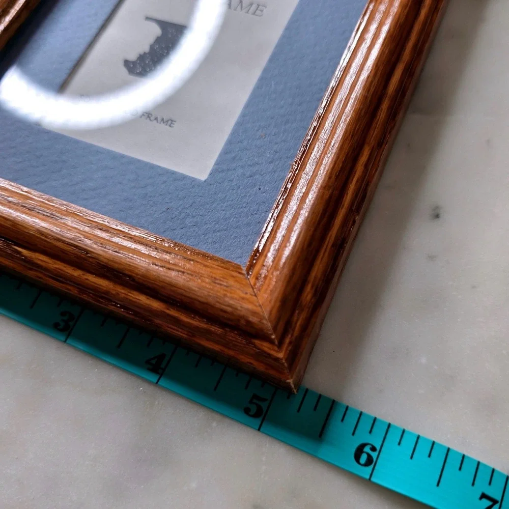 Vtg Solid Wood 3 2x3 Opening Vertical Picture Frame Brown Oak Hunter Blue 14x6